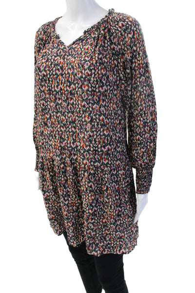 Velvet Womens Shift Dress Black V-Neck Long Sleeve Boho Size S