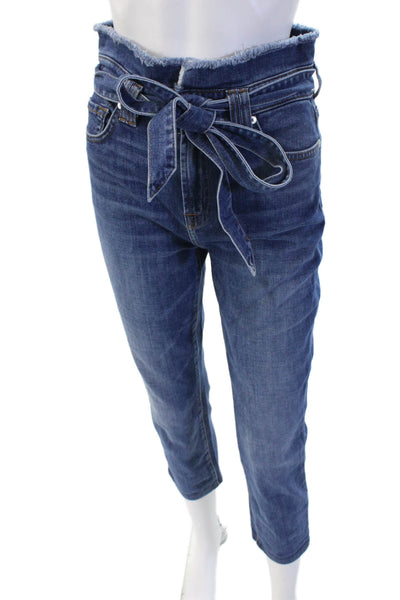 7 For All Mankind Womens Paperbag Ankle Cropped Jeans Dark Blue Size 26
