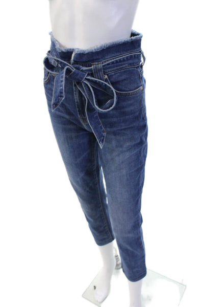 7 For All Mankind Womens Paperbag Ankle Cropped Jeans Dark Blue Size 26