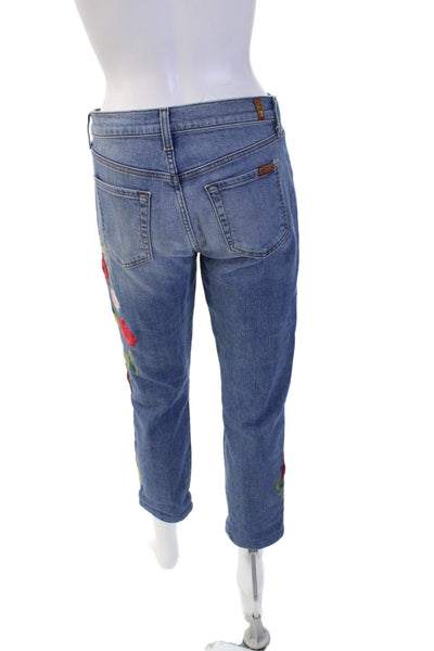 7 For All Mankind Womens Cropped Ankle Floral Blue Jeans Size 26