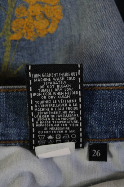 7 For All Mankind Womens Cropped Ankle Floral Blue Jeans Size 26