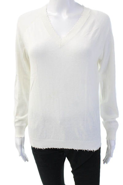 Minnie Rose Womens Pullover V-Neck Cashmere Sweater White Size XS