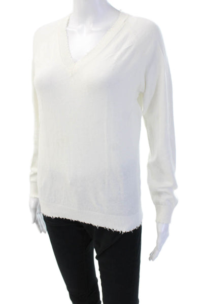 Minnie Rose Womens Pullover V-Neck Cashmere Sweater White Size XS