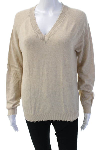 Minnie Rose Unisex Pullover Sweater Beige V Neck Long Sleeve Cashmere Size S