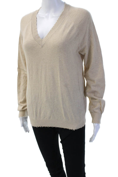 Minnie Rose Unisex Pullover Sweater Beige V Neck Long Sleeve Cashmere Size S