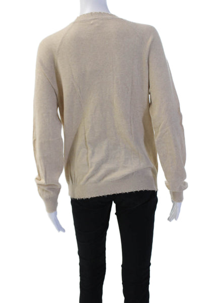 Minnie Rose Unisex Pullover Sweater Beige V Neck Long Sleeve Cashmere Size S