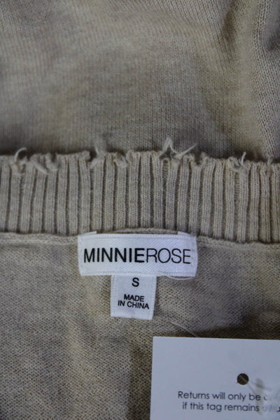 Minnie Rose Unisex Pullover Sweater Beige V Neck Long Sleeve Cashmere Size S