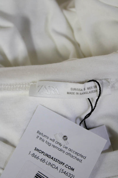 Zara Womens Basic T Shirt White Modal Cotton Crew Neck Short Sleeve Size S