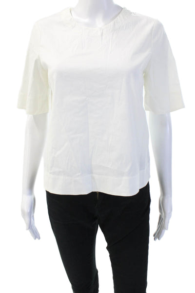 ALC Women White Cotton Lace Up Crew Neck Short Sleeve Blouse Size 2
