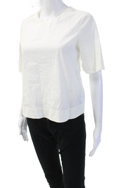 ALC Women White Cotton Lace Up Crew Neck Short Sleeve Blouse Size 2