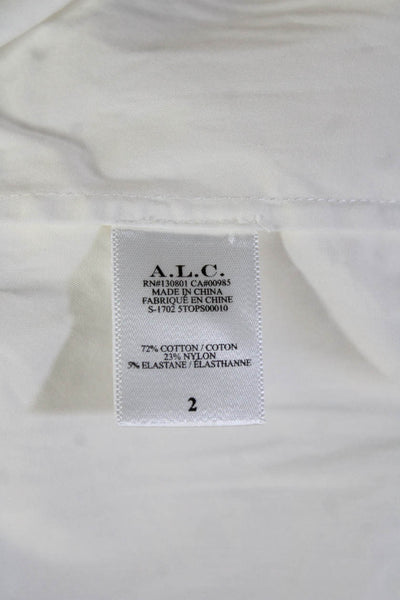ALC Women White Cotton Lace Up Crew Neck Short Sleeve Blouse Size 2