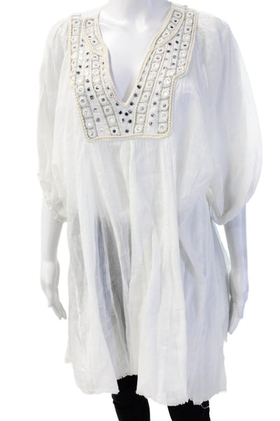 Muche Et Muchette Women Bohemian Tunic V-Neck Sleeveless White Size One Size