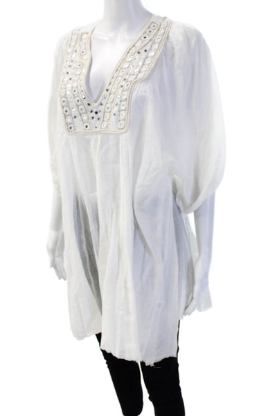Muche Et Muchette Women Bohemian Tunic V-Neck Sleeveless White Size One Size