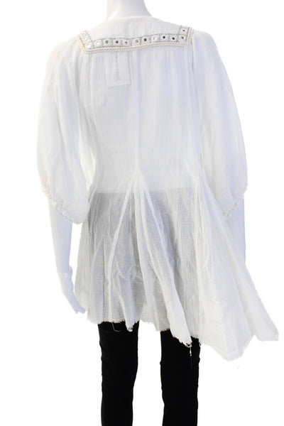 Muche Et Muchette Women Bohemian Tunic V-Neck Sleeveless White Size One Size