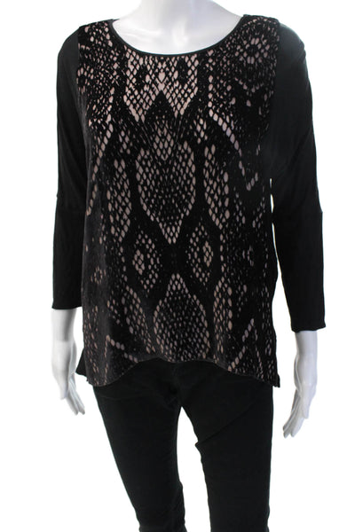 Rebecca Taylor Women Black Snake Print Long Sleeve Round Neck Blouse Size 0