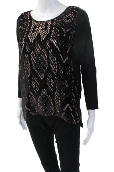 Rebecca Taylor Women Black Snake Print Long Sleeve Round Neck Blouse Size 0