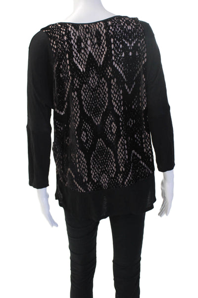 Rebecca Taylor Women Black Snake Print Long Sleeve Round Neck Blouse Size 0