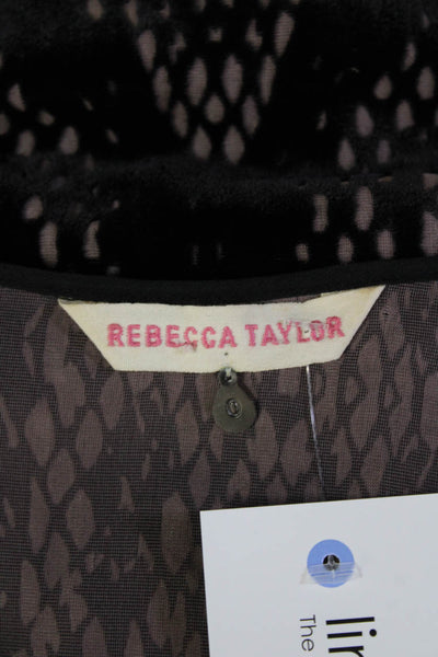 Rebecca Taylor Women Black Snake Print Long Sleeve Round Neck Blouse Size 0