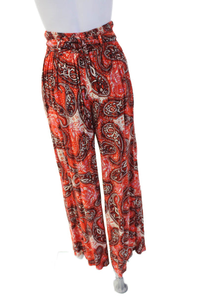 Free People Women Paperbag Pants Red Rayon Paisley Drawstring Petite Size XS