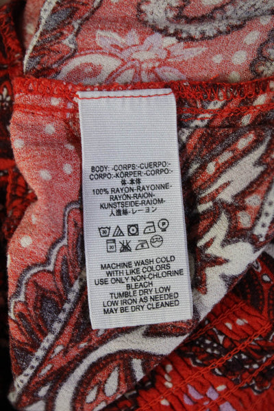 Free People Women Paperbag Pants Red Rayon Paisley Drawstring Petite Size XS