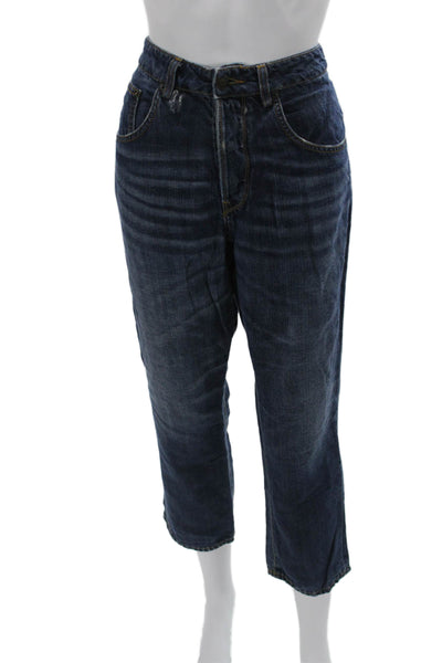 6397 Women Cropped Dark Blue Jeans Lino Flax Cotton Lyocell Size 29
