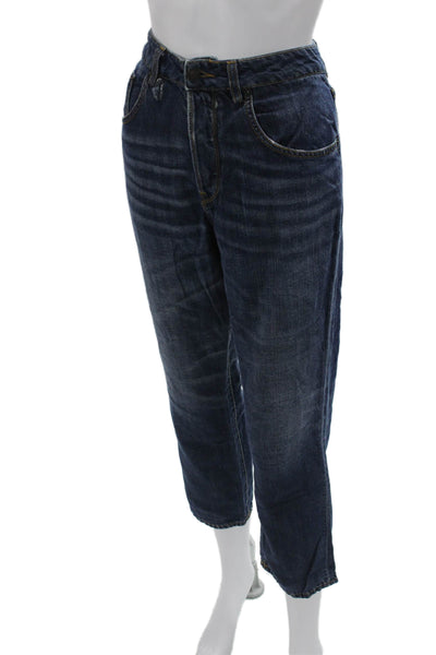 6397 Women Cropped Dark Blue Jeans Lino Flax Cotton Lyocell Size 29