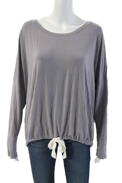 Eberjey Women Gray Long Sleeve Round Neck Basic Top Drawstring Size L