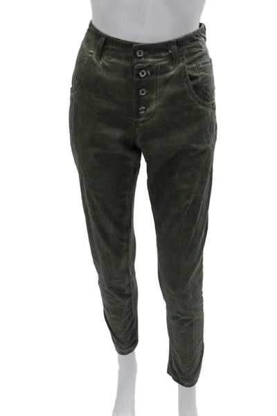 Innocenti Women Ankle Cropped Pants Green Button Cotton Elastane Size 44