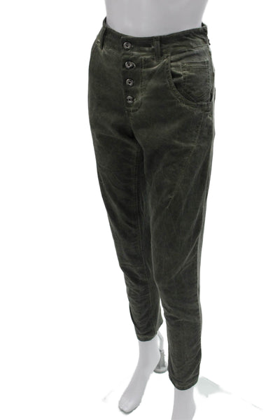 Innocenti Women Ankle Cropped Pants Green Button Cotton Elastane Size 44
