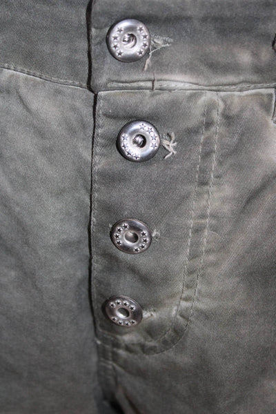 Innocenti Women Ankle Cropped Pants Green Button Cotton Elastane Size 44
