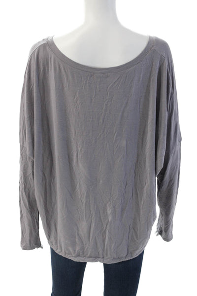 Eberjey Women Gray Long Sleeve Round Neck Basic Top Drawstring Size L