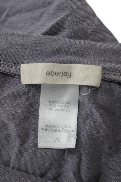 Eberjey Women Gray Long Sleeve Round Neck Basic Top Drawstring Size L
