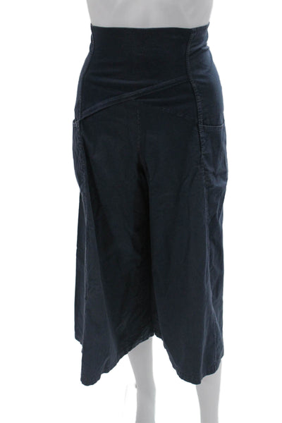 Luna Luz Women Maternity Cropped Pants Dark Blue Cotton Stretch Size S