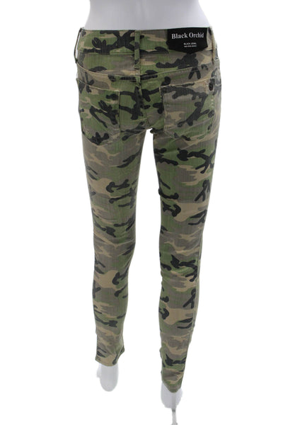 Black Orchid Womens Green Camo Jeggings Button Size 26