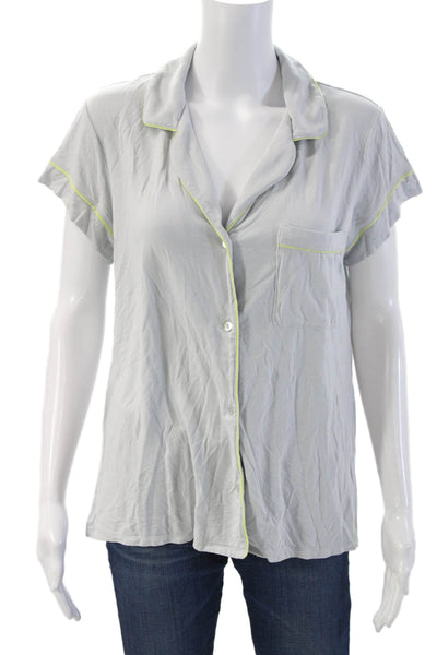 Eberjey Womens Button Front Short Sleeve Collared Pajama Shirt Gray Size Medium