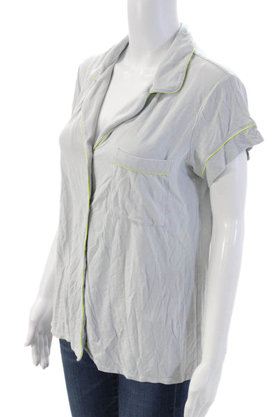 Eberjey Womens Button Front Short Sleeve Collared Pajama Shirt Gray Size Medium