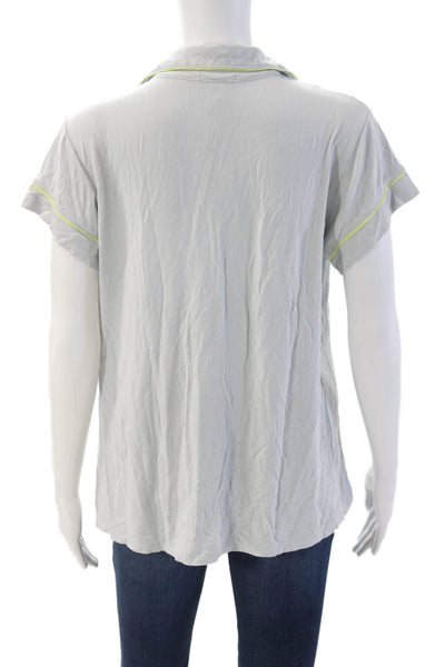 Eberjey Womens Button Front Short Sleeve Collared Pajama Shirt Gray Size Medium