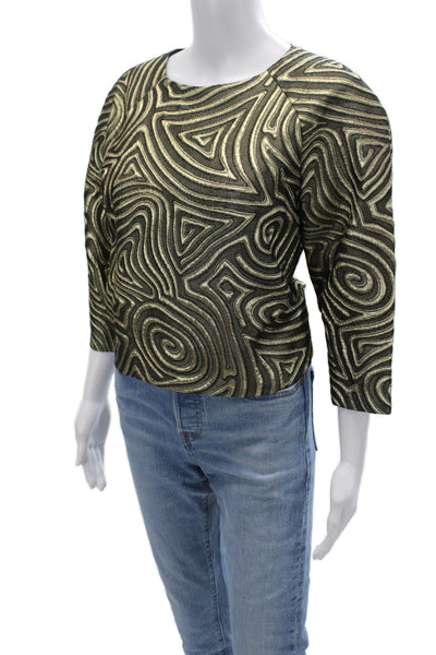 Suno Women Geometric Round Neck 3/4 Sleeve Wool Silk Blouse Zip Size 10