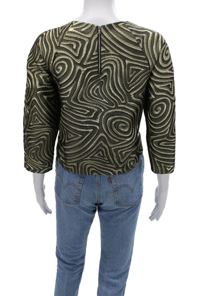 Suno Women Geometric Round Neck 3/4 Sleeve Wool Silk Blouse Zip Size 10
