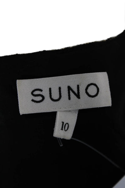 Suno Women Geometric Round Neck 3/4 Sleeve Wool Silk Blouse Zip Size 10