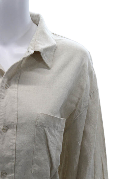 Alexia Admor Women Collared Button-Up Long Sleeve Beige Basic Top Size L