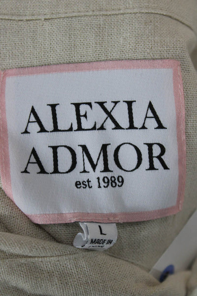 Alexia Admor Women Collared Button-Up Long Sleeve Beige Basic Top Size L