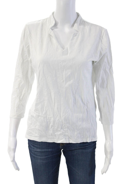 Leggiadro Womens Basic V-Neck 3/4 Sleeve White Blouse Size 4