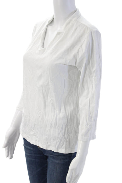 Leggiadro Womens Basic V-Neck 3/4 Sleeve White Blouse Size 4