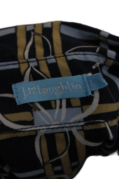 J. Mclaughlin Womens Geometric Cotton Button-Up Top Navy Longsleeve Size L