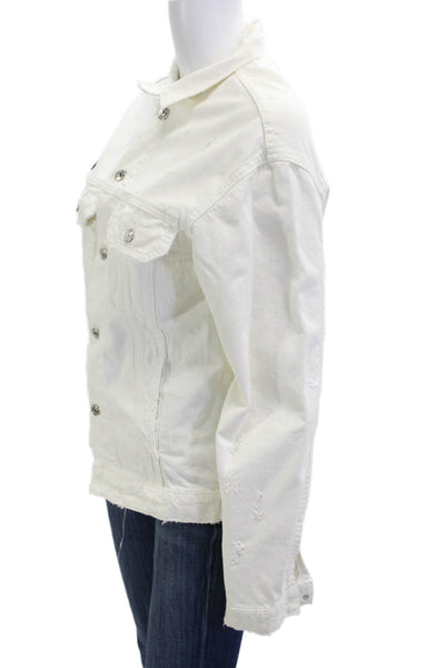 Zara Women White Cotton Graphic Print Button Jacket Long Sleeve Size XS