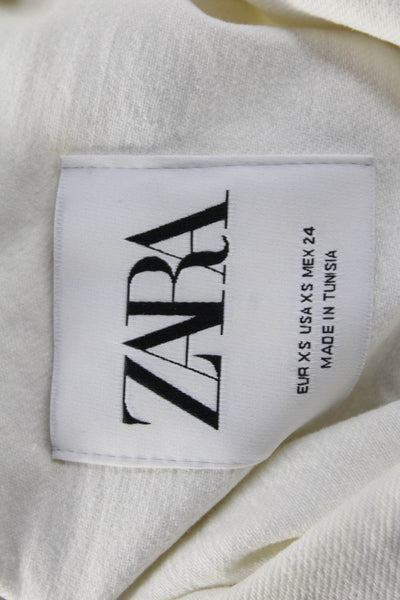 Zara Women White Cotton Graphic Print Button Jacket Long Sleeve Size XS