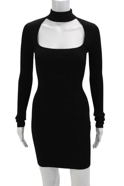Intermix Womens Bodycon Sweater Dress Black Long Sleeve Square Neck Size PP