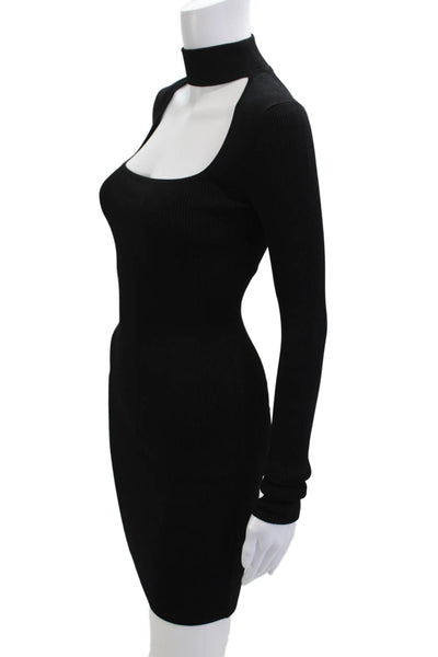 Intermix Womens Bodycon Sweater Dress Black Long Sleeve Square Neck Size PP