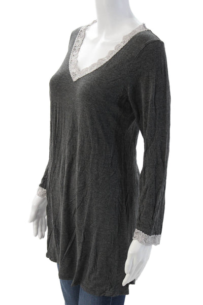 Fleur't Women Tunic Dark Gray V Neck Long Sleeve Bohemian Size M